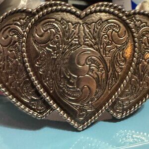 Ladies Pink Studded Western Heart Buckle Belt